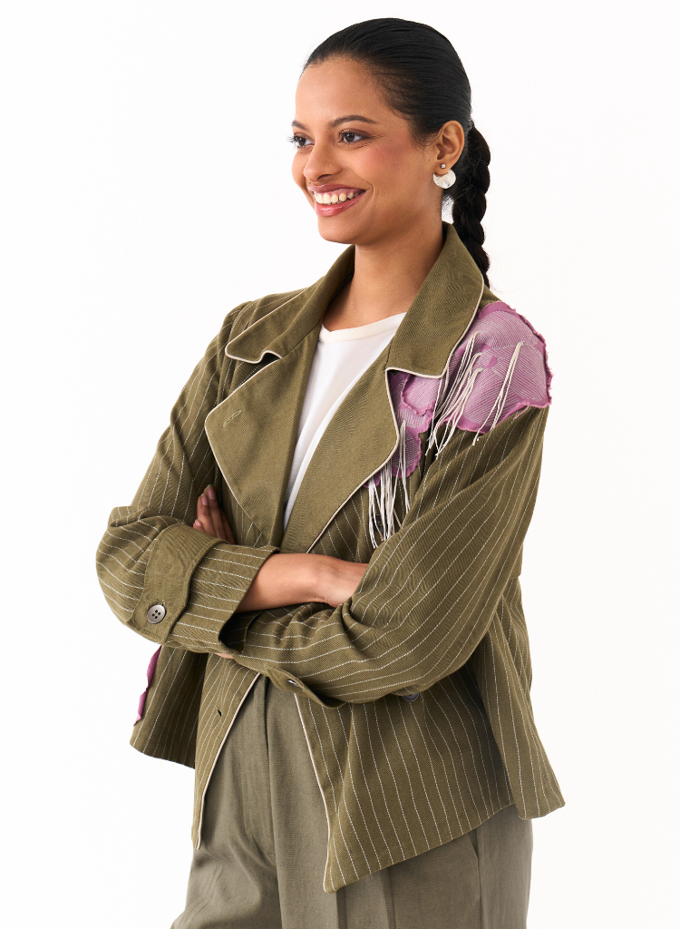 Emb Floral Patch Jacket Set