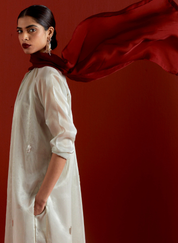 Emb. Gather Neck Shirt Set