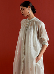 Emb. Gather Neck Shirt Set