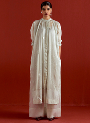 Emb. Gather Neck Shirt Set