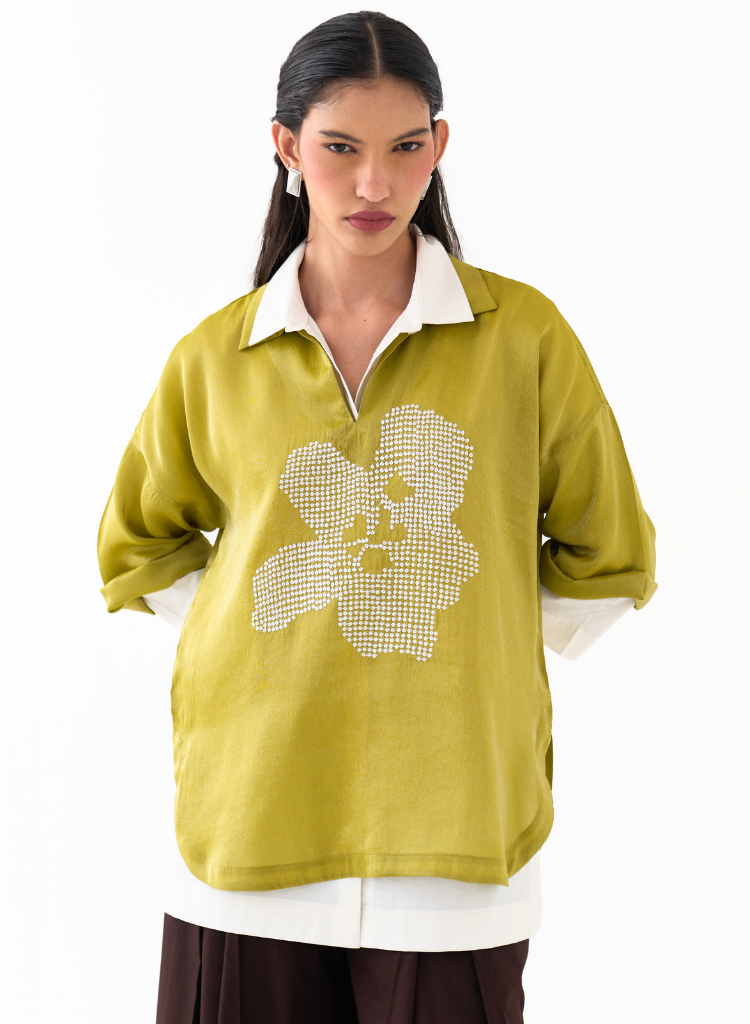 Emb V Neck Top