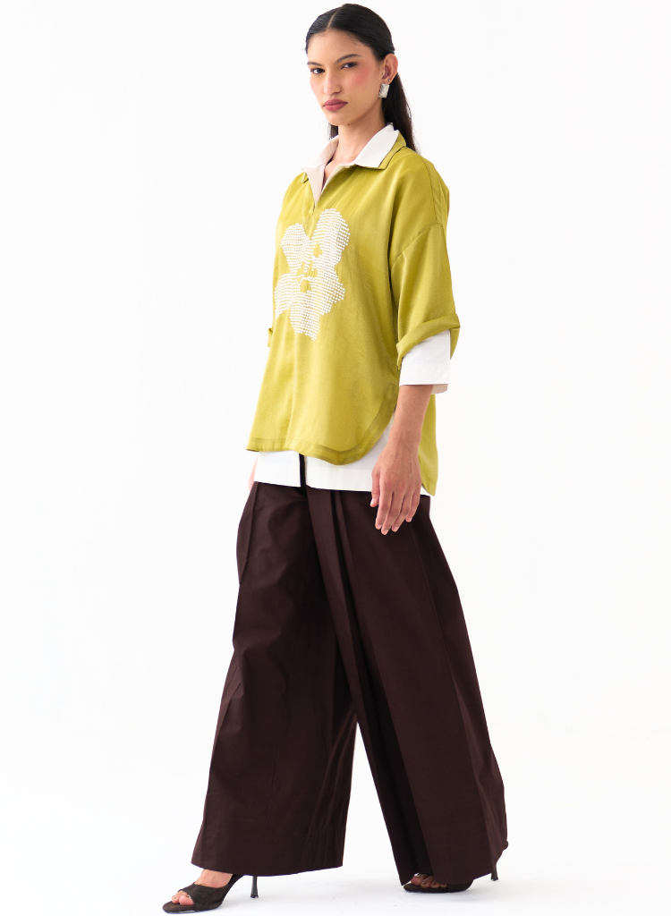 Emb V Neck Top