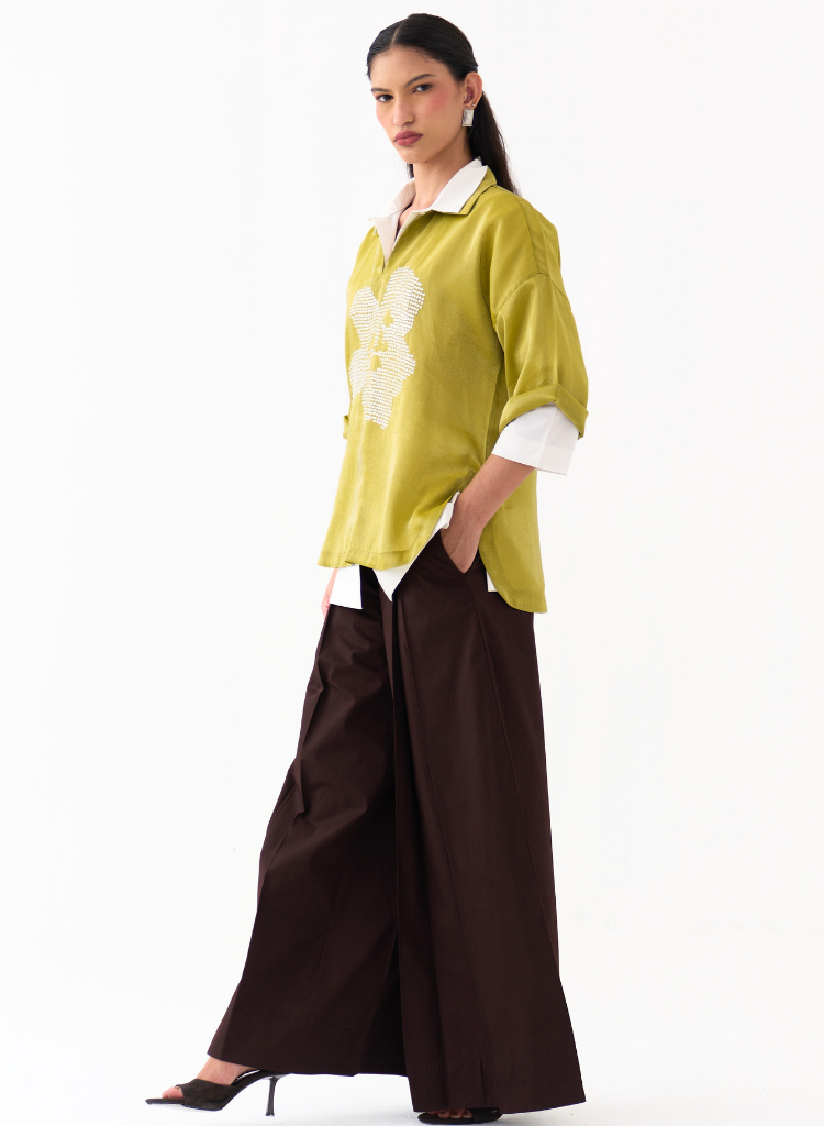 Emb V Neck Top