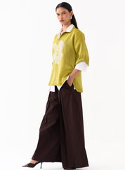 Emb V Neck Top