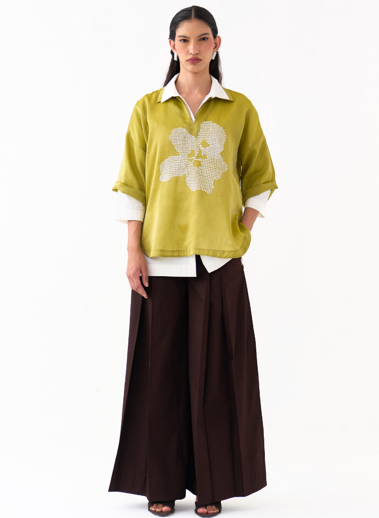 Emb V Neck Top