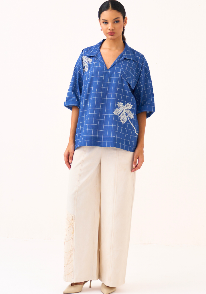 Emb. V Neck Top