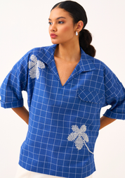 Emb. V Neck Top