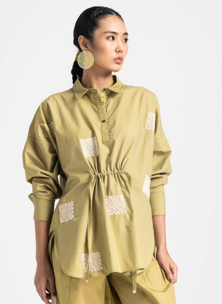 Embroidered Drawstring Top