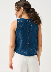 Embroidered Button Back Top