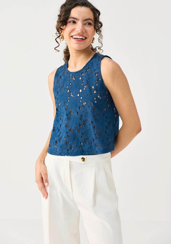 Embroidered Button Back Top