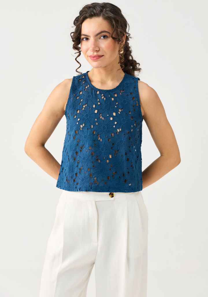 Embroidered Button Back Top