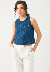 Embroidered Button Back Top