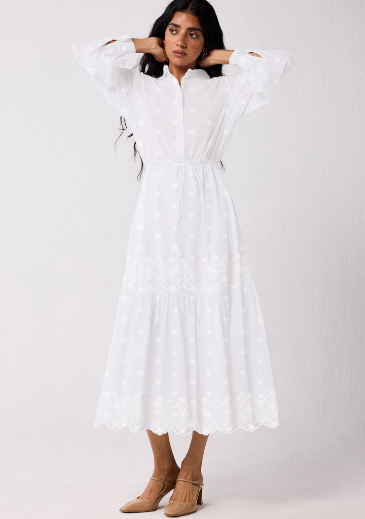 Embroidered Flowy Tiered Dress