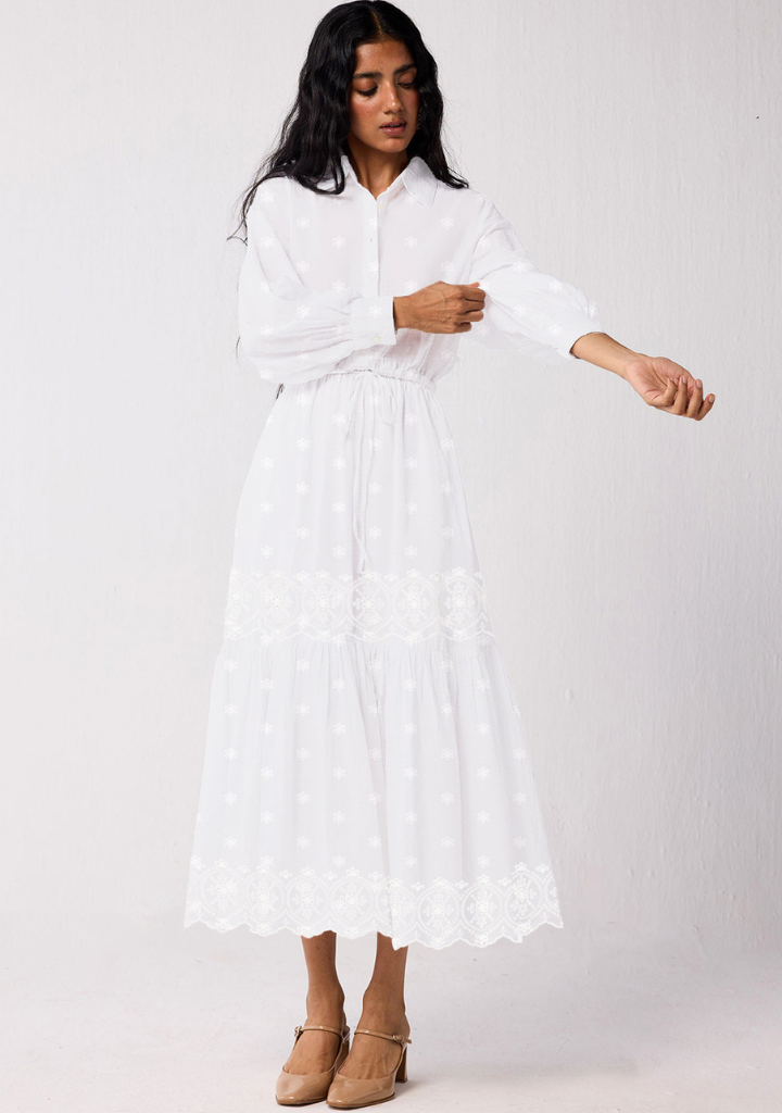 Embroidered Flowy Tiered Dress