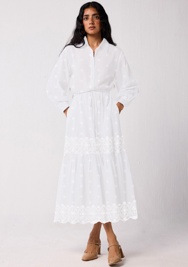 Embroidered Flowy Tiered Dress
