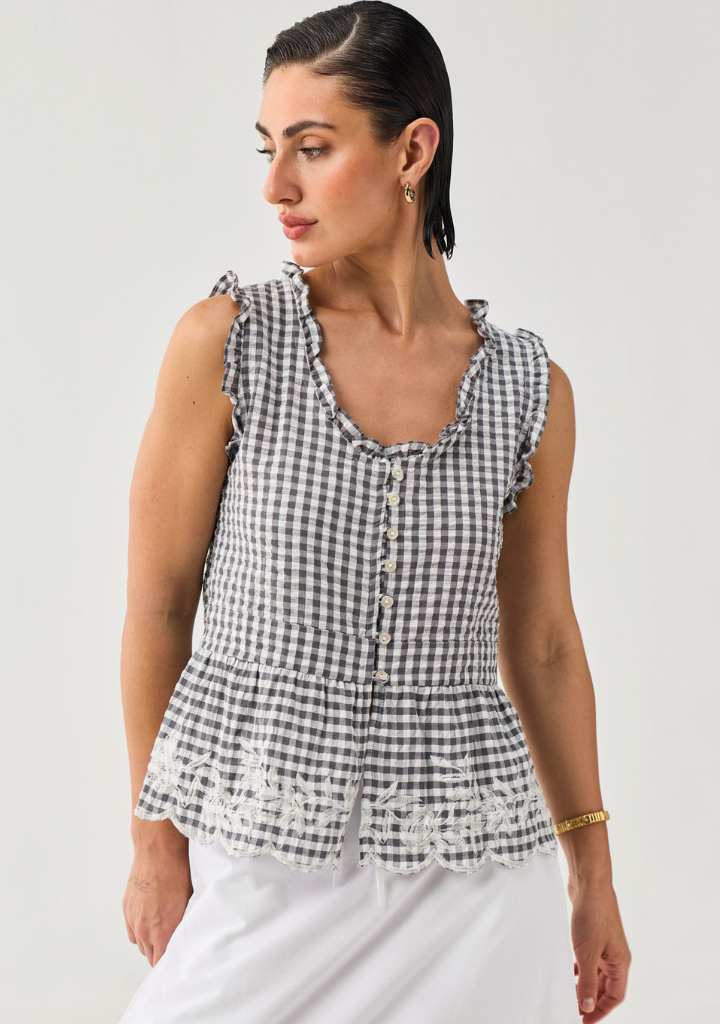 Embroidered Peplum Top