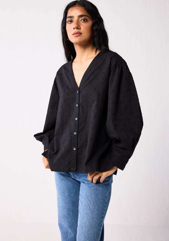 Embroidered Balloon Sleeves Shirt