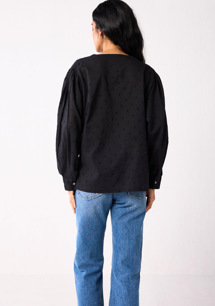 Embroidered Balloon Sleeves Shirt