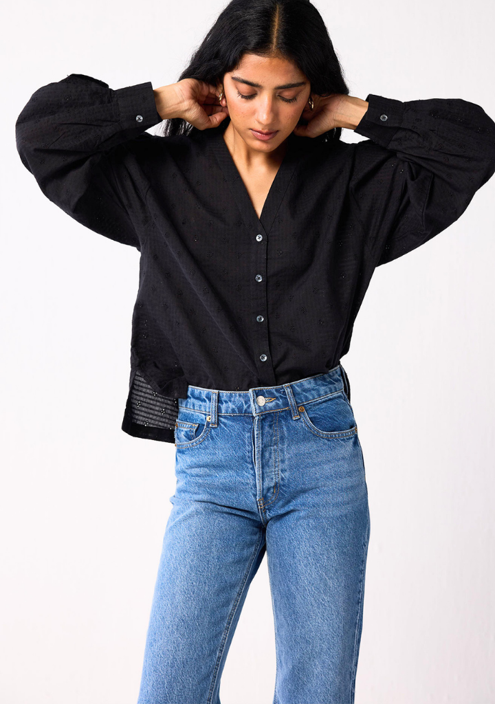Embroidered Balloon Sleeves Shirt