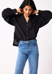 Embroidered Balloon Sleeves Shirt