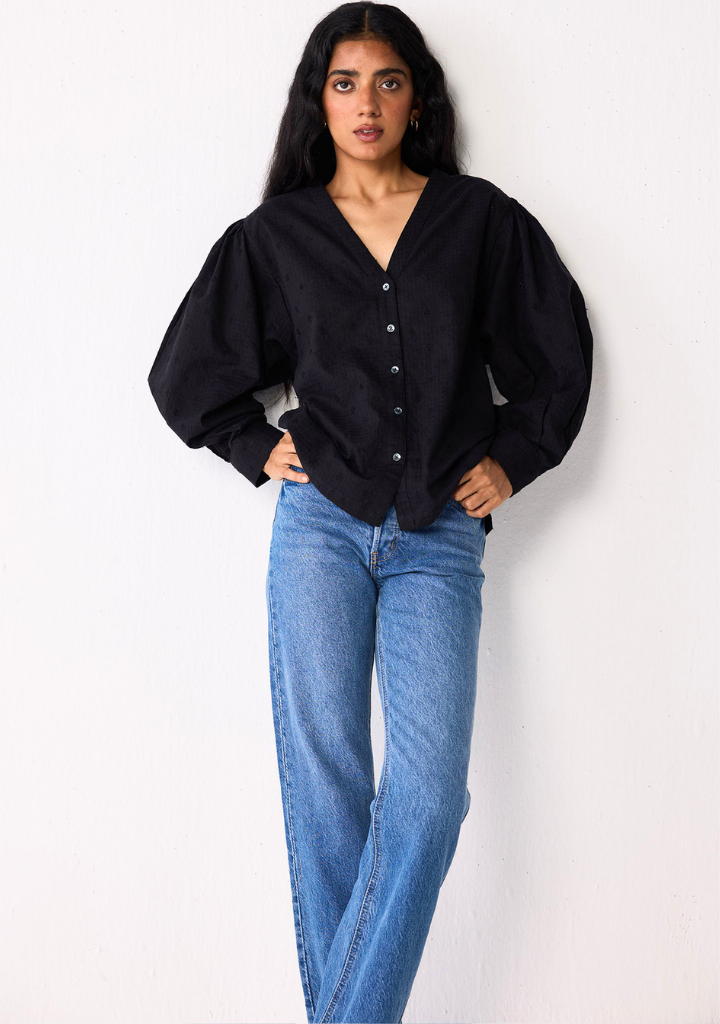 Embroidered Balloon Sleeves Shirt