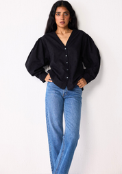Embroidered Balloon Sleeves Shirt