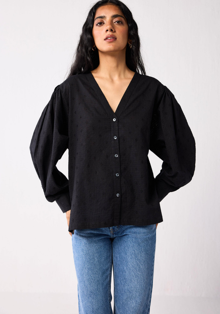 Embroidered Balloon Sleeves Shirt