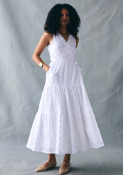 Embroidered Tiered Wrap Dress