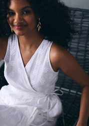Embroidered Tiered Wrap Dress
