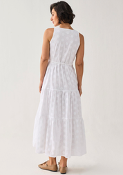 Embroidered Tiered Wrap Dress