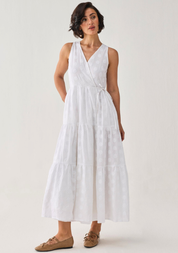 Embroidered Tiered Wrap Dress