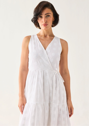 Embroidered Tiered Wrap Dress