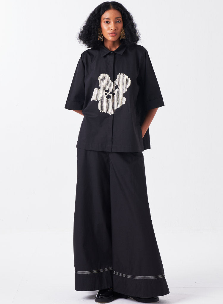 Embroidery Floral Shirt Set