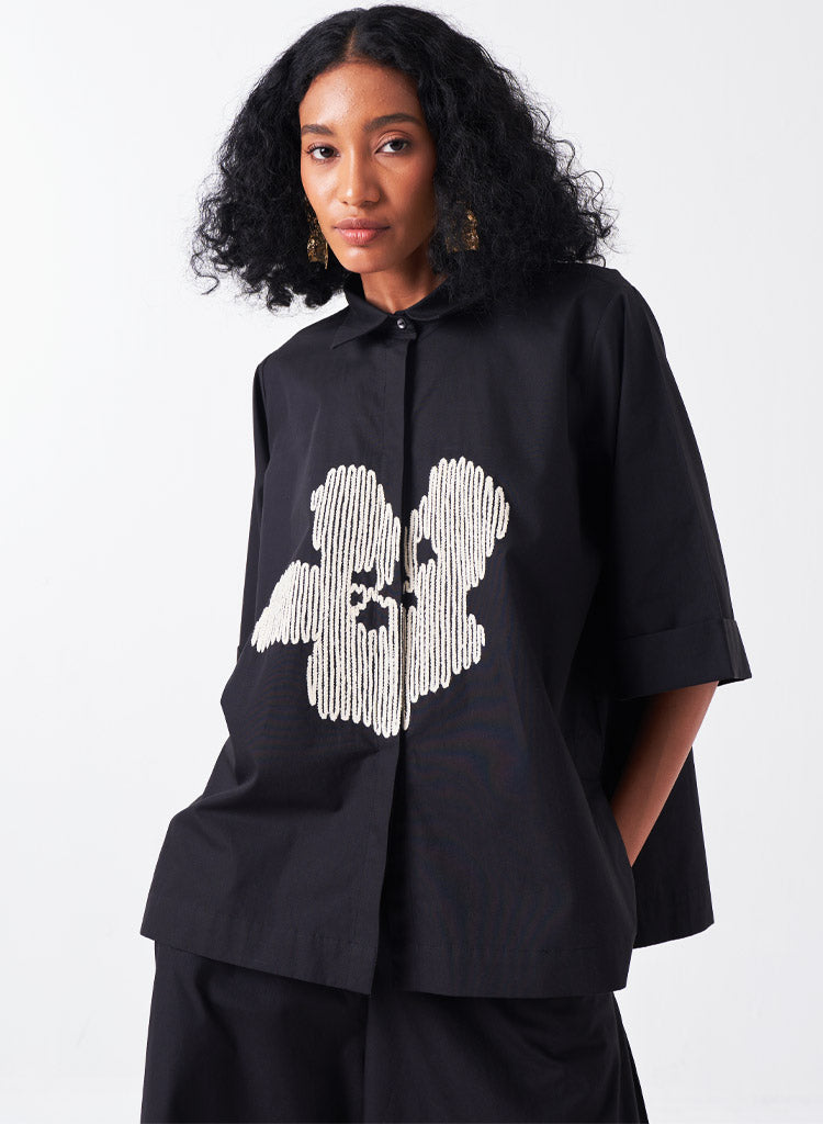 Embroidery Floral Shirt Set