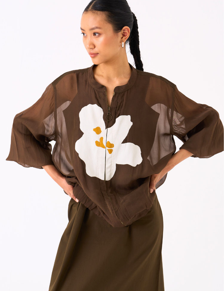 Floral Appliqué Bomber Jacket