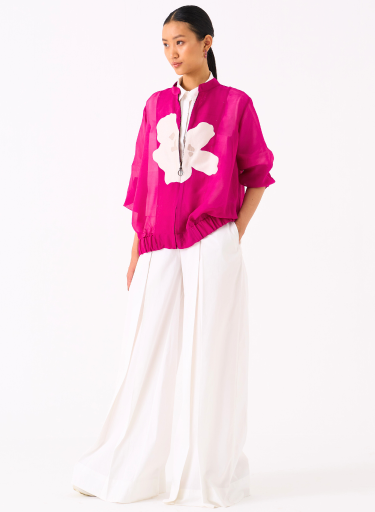 Floral Appliqué Bomber Jacket