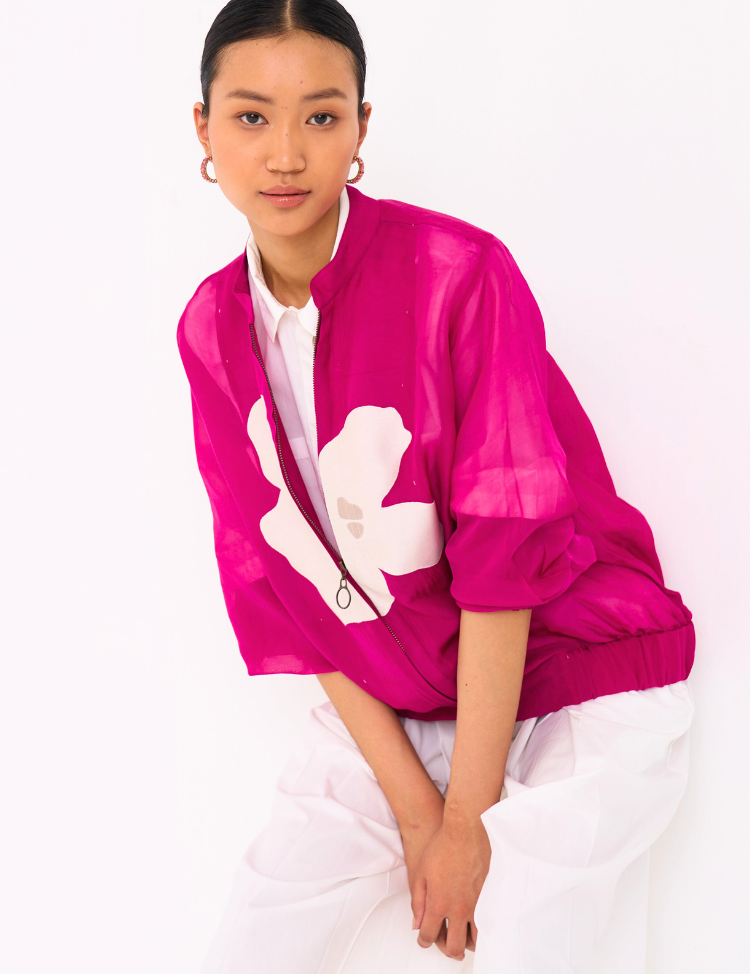 Floral Appliqué Bomber Jacket