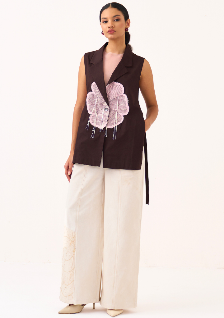 Floral Appliqué Waistcoat Set