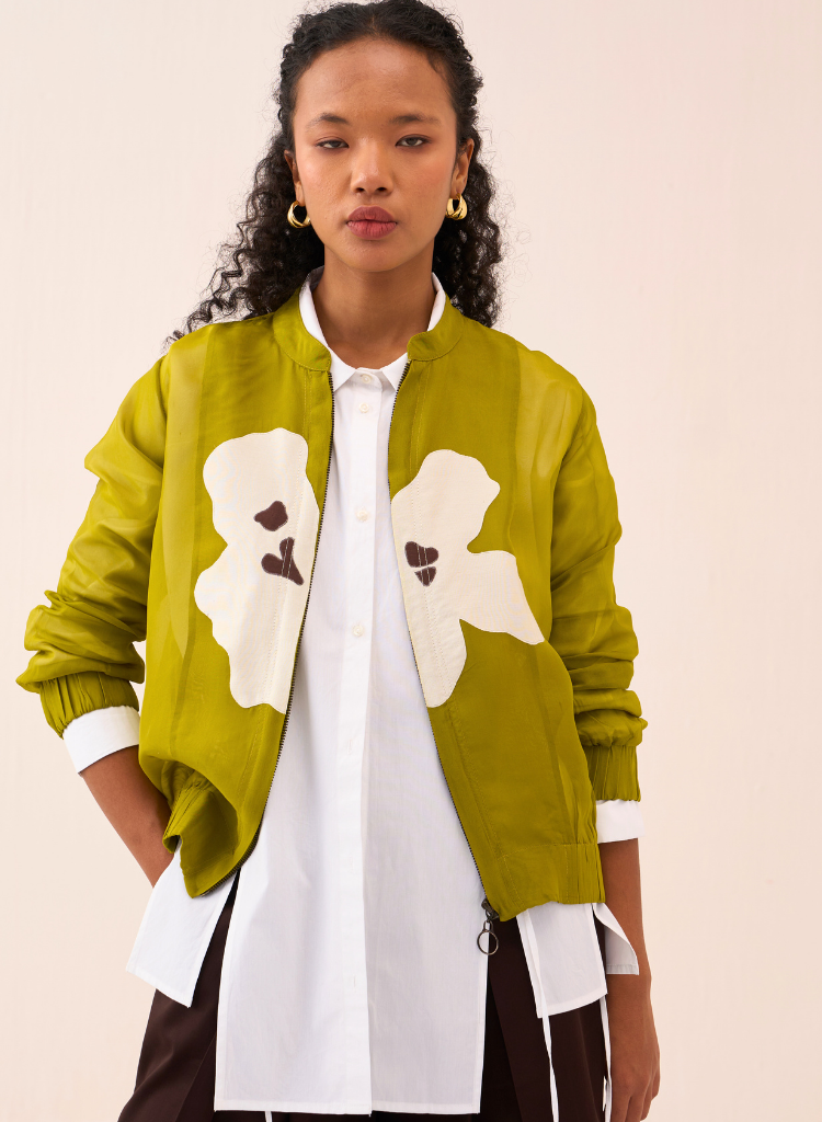 Floral Appliqué Bomber Jacket