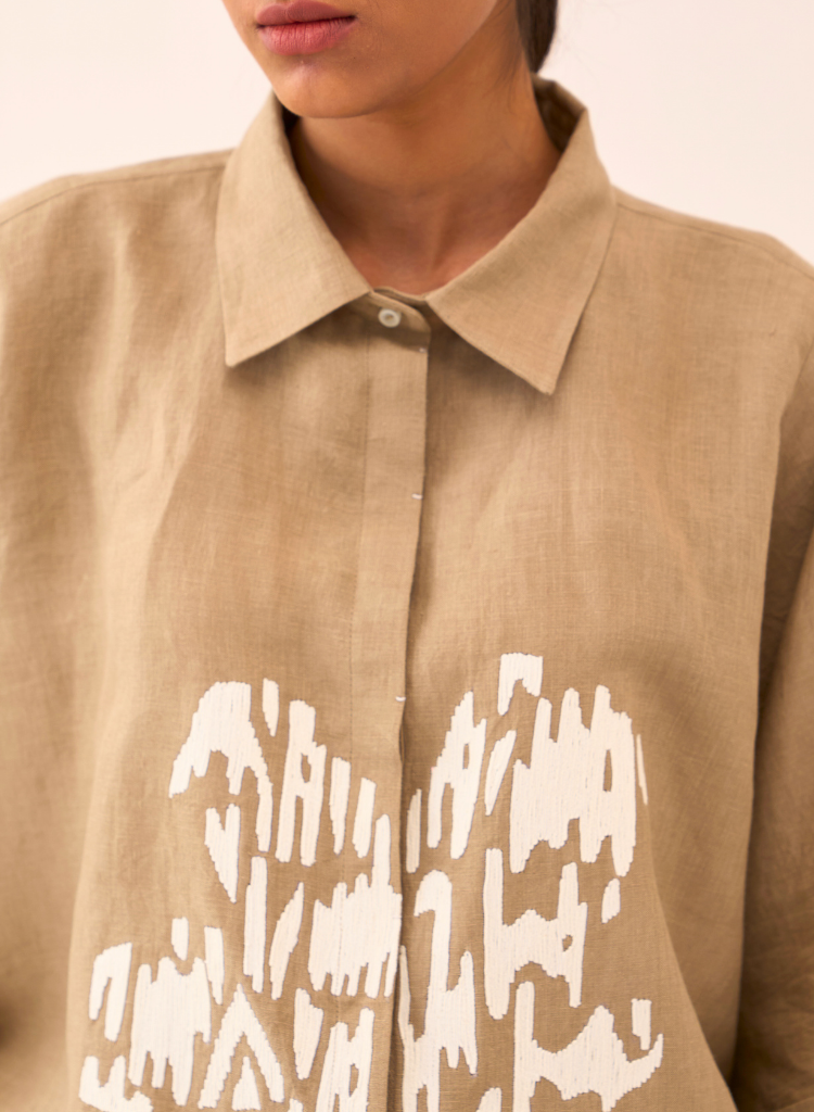 Floral Emb Boxy Shirt Set