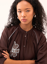 Floral Emb Gather Neck Set