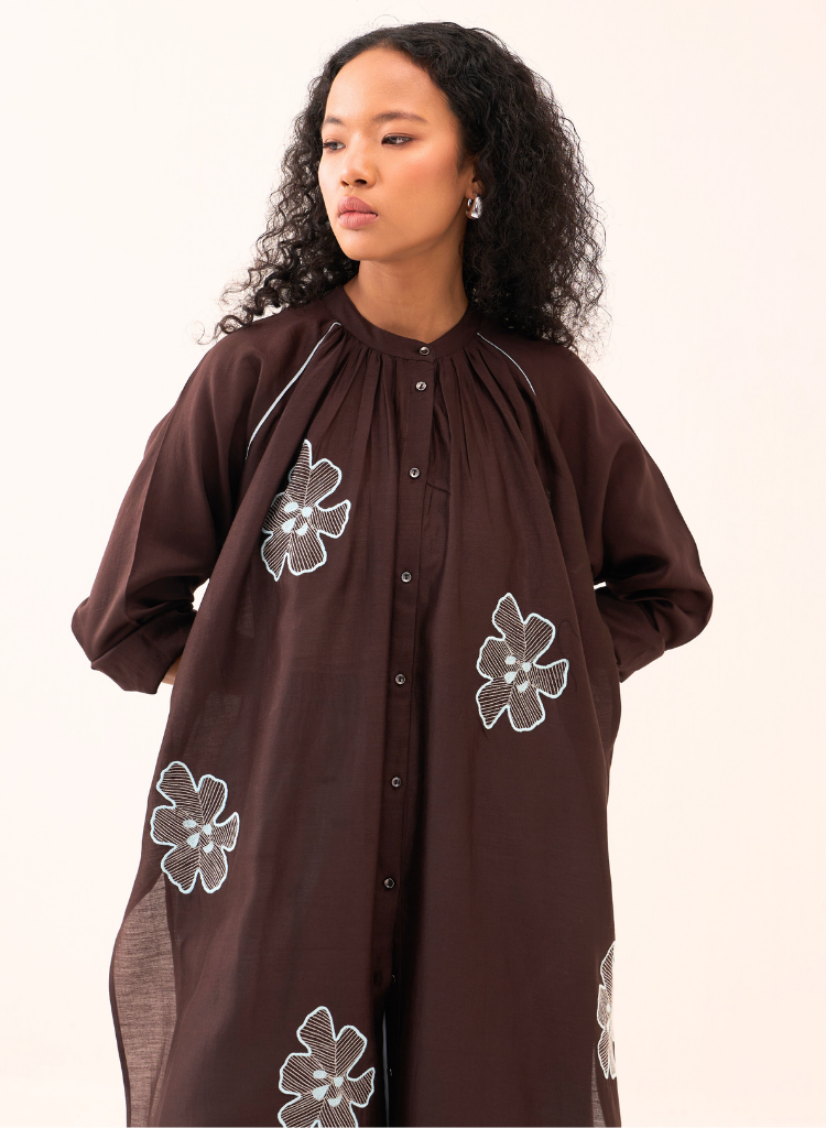 Floral Emb Gather Neck Set