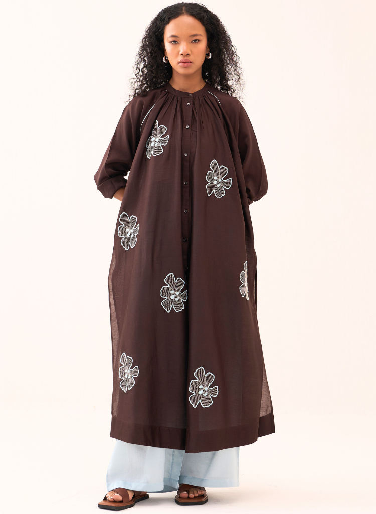 Floral Emb Gather Neck Set