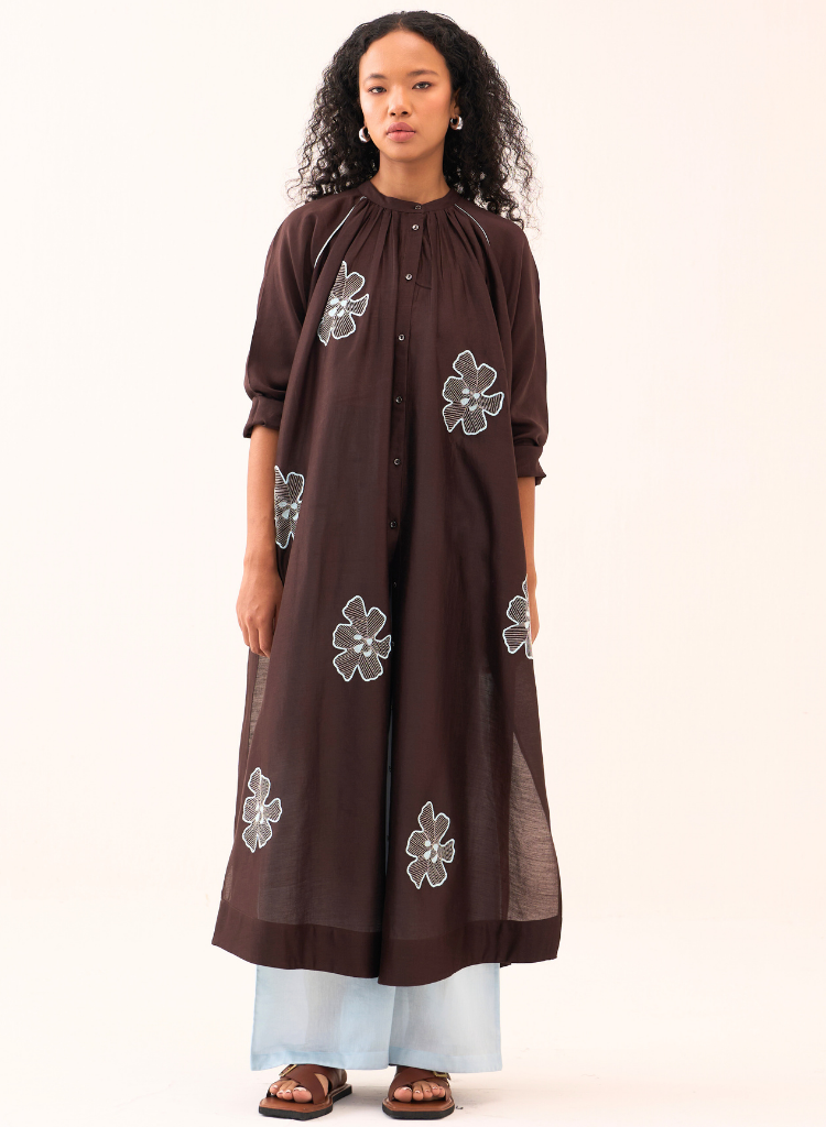 Floral Emb Gather Neck Set