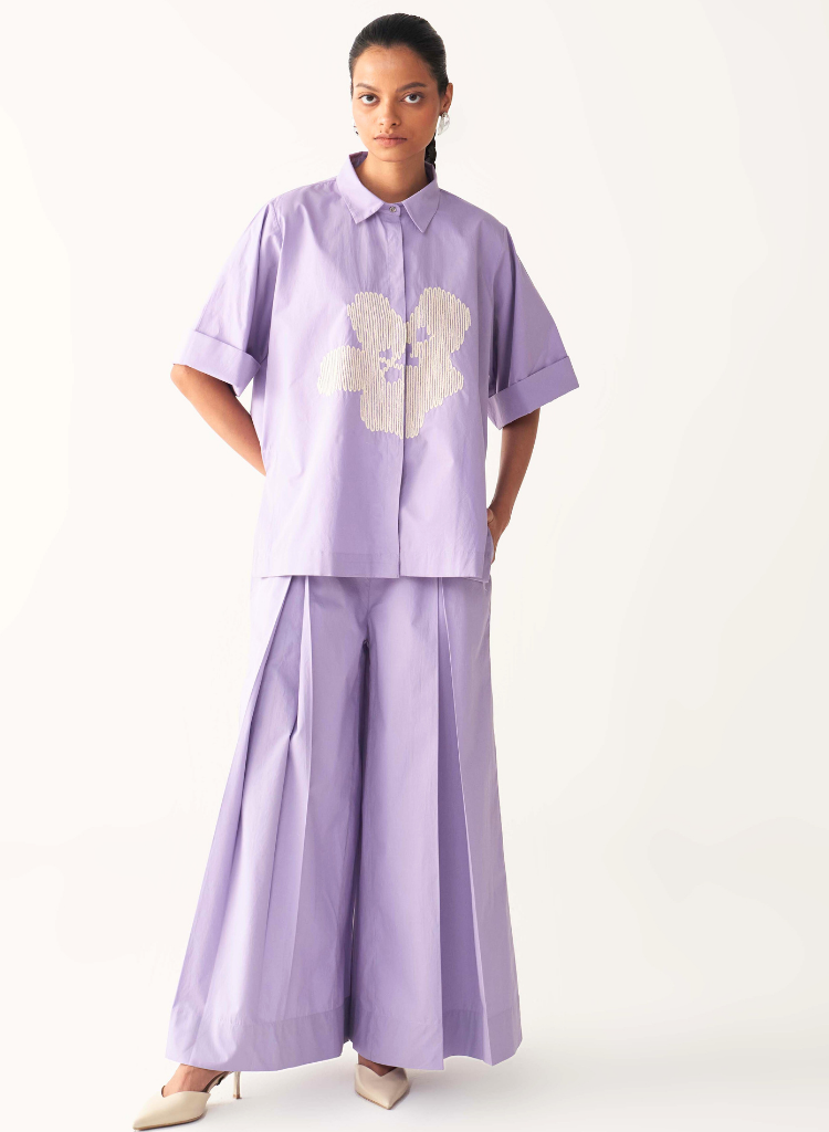 Floral Embroidered Shirt Set