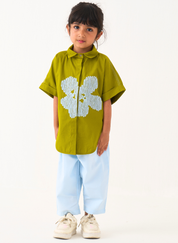 Floral Emb U Hem Shirt Set