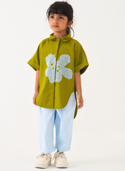 Floral Emb U Hem Shirt Set