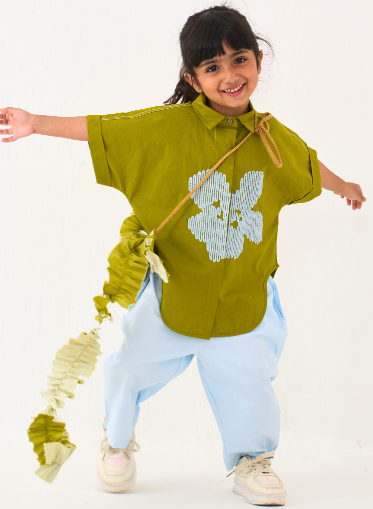 Floral Emb U Hem Shirt Set