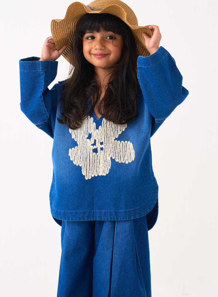 Floral Emb V-Neck Top Set