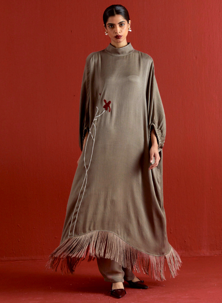 Floral Fringe Kaftan Set